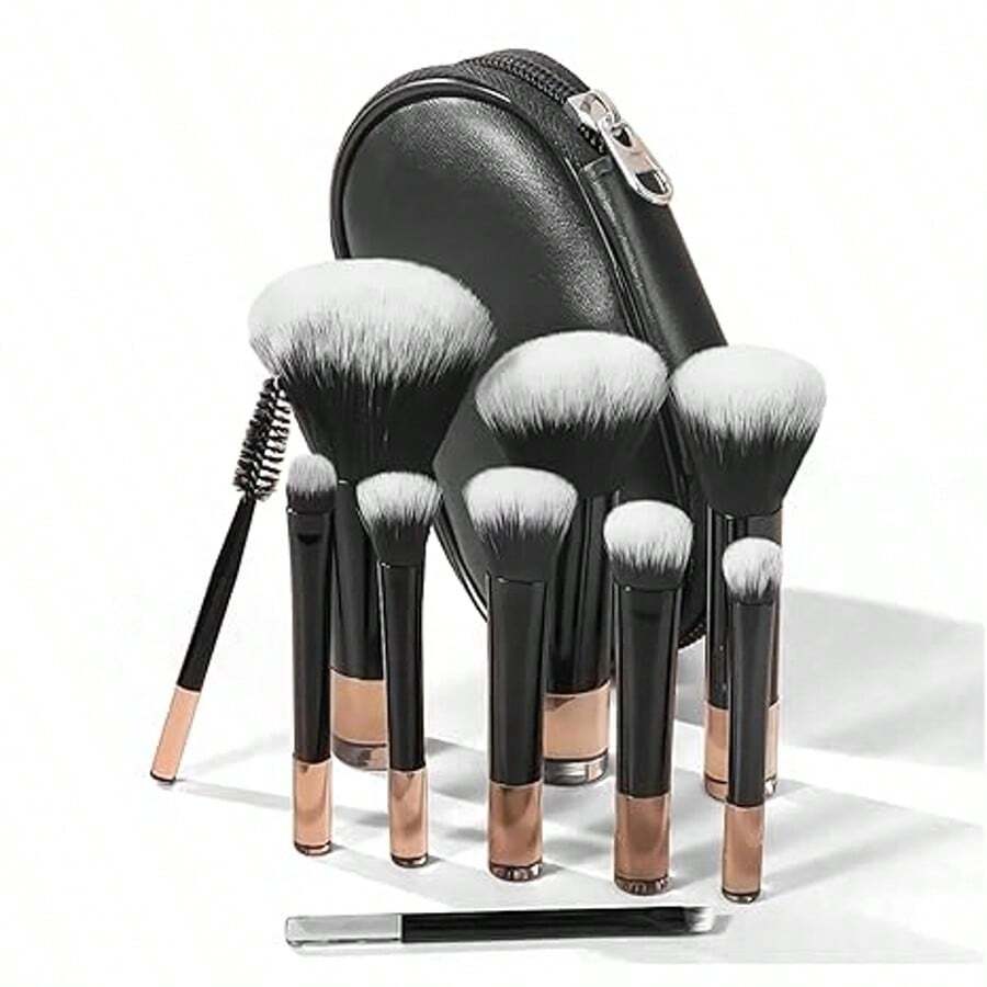 Conjunto de 10 Pincéis de Maquiagem Multifuncionais Clássicos Pretos, Mini Kit de Viagem com Pincéis de Maquiagem, Conjunto Portátil de Pincéis de Maquiagem, Essenciais para uma Aplicação de Maquiagem Impecável, Conjunto de Pincéis, Kit de Pincéis de Maquiagem, Conjunto de Maquiagem Completo, Conjunto de Pincéis de Maquiagem, Kit de Maquiagem Completo, Kit de Pincéis, Conjunto de Pincéis de Maquiagem, Conjunto de Presente de Maquiagem