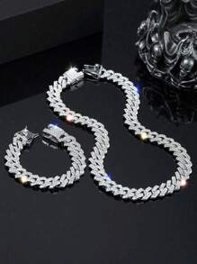 1 pieza Conjunto de collar y pulsera de eslabones cubanos estilo Miami pesado para hombres, estilo hip-hop, collar de múltiples tamaños, joyería de rapero de moda callejera, regalo