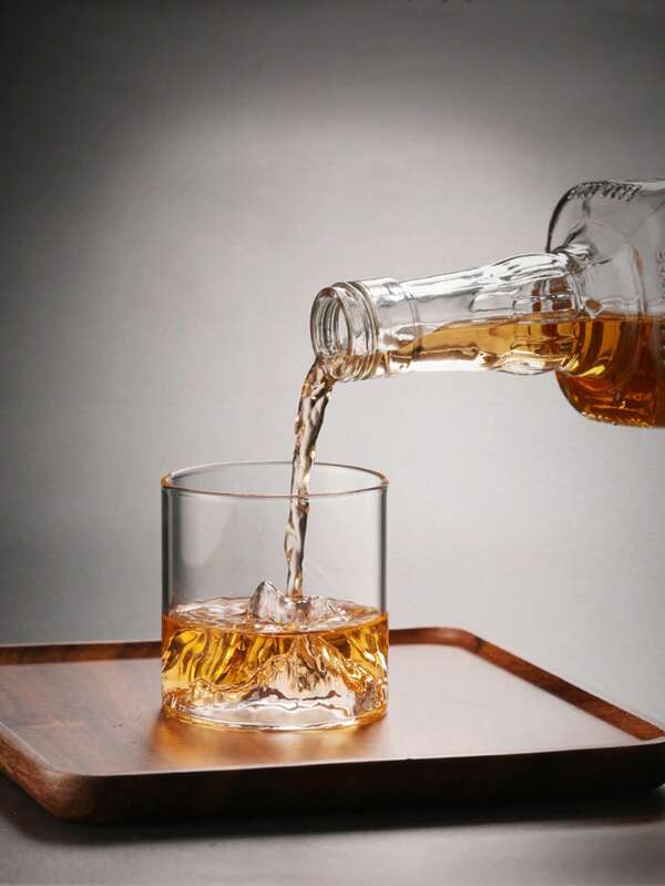 1 PC, Mountain Whiskey Glass(Without Spoon), Rocks Glass, Old Fashioned Glass, Cocktail Glass, Bourbon Glass, Unique Design, Heavy Base, Stylish Drinkware, For Home Bar, Birthday Gift, Father's Day Present, For Men, Husband, Boyfriend
