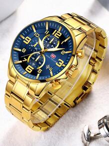 MINIFOCUS 1 pieza Reloj deportivo para hombres con manecillas luminosas, multifuncional con pantalla de fecha, correa de acero inoxidable, reloj de cuarzo para hombres de marca de lujo de negocios y moda, regalo con caja