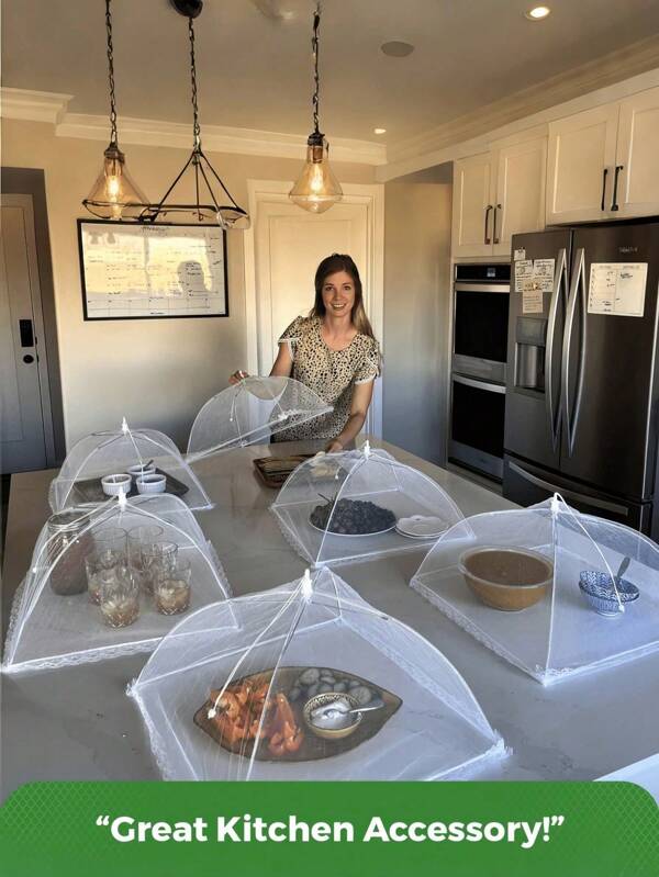2pcs Foldable White Food Cover Dome, Food Mesh Tent Protector, Reusable Anti-Fly Dustproof Meal Dish Lid For Home Kitchen Outdoor Picnic BBQ Gathering