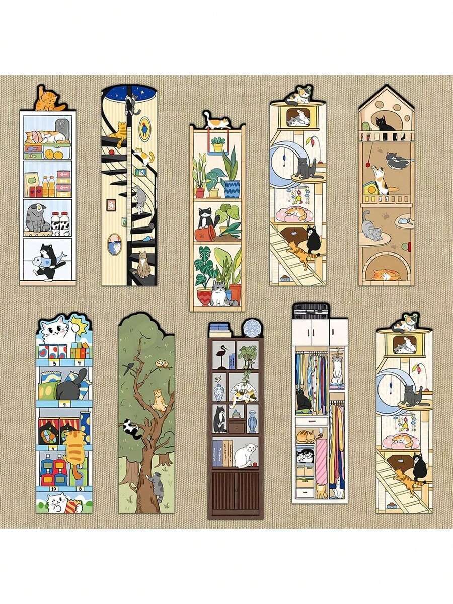 30pcs Cute Cartoon Cat Themed Bookmarks, Creative Stationery Supplies For Students & Book Lovers - Multicolor - View 1