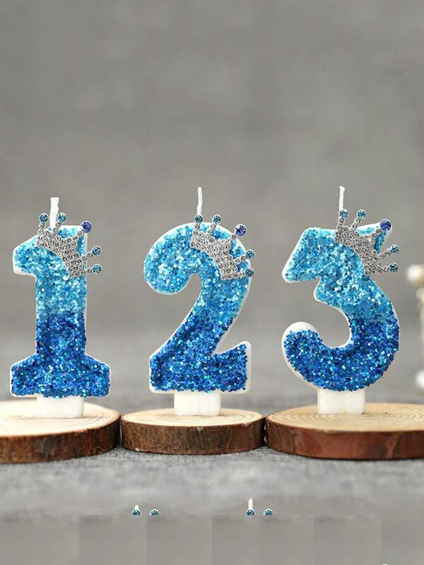 1 pieza de vela creativa decorativa con corona y números de color azul pavo real para fiestas de cumpleaños, aniversarios y Navidad