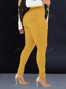 Pantalon pour femmes, couleur unie, taille élastique, design de poche, décontracté, adapté pour la vie quotidienne et les déplacements