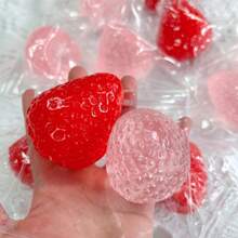 1pc Solid Strawberry Squeezy Toy, High Quality Glossy Strawberry Squeeze Toy, Simulated Silicone Toy, Stress Relief Toy, Fidget Toy, Breathable Toy, Big Strawberry Squeezer, Silicone Like, Putty Texture