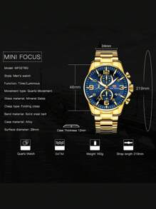 MINIFOCUS 1 pieza Reloj deportivo para hombres con manecillas luminosas, multifuncional con pantalla de fecha, correa de acero inoxidable, reloj de cuarzo para hombres de marca de lujo de negocios y moda, regalo con caja