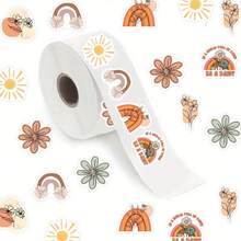 500 张/包波西米亚风彩虹花贴纸，卡通可爱美学贴纸卷，自粘密封贴纸，适用于剪贴簿、卡片、信封、手工艺品、杯子、规划师、礼品、派对用品（1 英寸标签/10 种设计）、学校用品、返校 - 杏色 - 查看 2