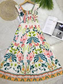 Long Dress PRINTED With Lining With Cup In Beautiful, Fashionable CREPINHO Fabric - White - View 3