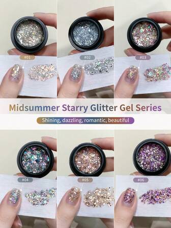 annies 5ml/1個 または 6個セット キラキラ夏の星空グリッタージェルネイルポリッシュ、取り外し可能なUV LED着色グリッタージェルマニキュア サロンDIY