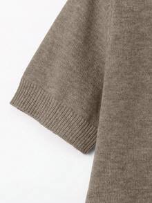 FOR BEAUTY New Spring And Summer Women's Knitted Short-Sleeved Top, Casual And Minimalist Style Taupe Pure Color Round Neck Pullover, Suitable For Daily Wear And Commuting T-Shirt - Gray Brown Mixed - View 9
