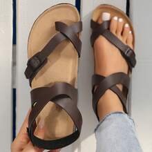 Women's Adjustable Buckle Non-Slip Sandals,Comfortable Arch Support Strap Cork Insole Slippers - 棕色 - 查看 5