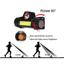 1/2pcs Rechargeable Headlamp, Lightweight Waterproof Wide Headband LED Torch, Front Lamp For Work, Camping, Fishing, Running, Hiking - Black - View 7