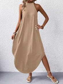 Women's Vacation Casual Solid Color Halter Dress - Apricot - View 5