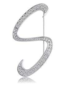 1 件 A-Z 26 个字母别针胸针镀银金属胸针别针-透明水晶首字母胸针 - 銀色 - 查看 12