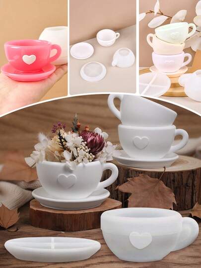 2 件带心形设计的硅胶杯模具，DIY 树脂铸造模具，用于创意花瓶和家居装饰工艺品