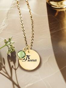 1 pieza Collar redondo personalizado con nombre grabado y piedra de nacimiento, collar personalizado para mamá, collar personalizado para parejas, regalo personalizable para mamá, esposa, joyería para mujer, collar para ella, regalo del Día de San Valentín, regalos de aniversario