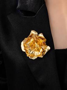 Unique Design Exaggerated Leopard Print Large Flower Brooch, Elegant Women Accessory - Golden 4 - View 14