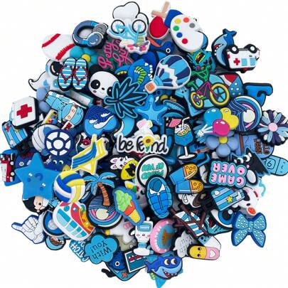 10/20/30 piezas aleatorias de serie azul y blanca de encantos para zapatos para bricolaje, llaveros de zapatos, sandalias, bolsas de playa, encantos de zapatos de PVC de alta calidad para zuecos, decoraciones populares, accesorios, excelentes regalos para Navidad, cumpleaños, fiesta
