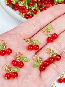 10 pièces Pendentifs de décoration de cerise, bijoux de cerise en fruits faits à la main, accessoires DIY, en plastique ABS, décoration d'été mignonne