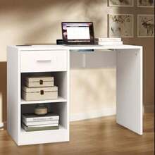 100cm Computer Desk Study Writing Table PC Laptop Desk With Drawer 2 Shelves - White - View 6