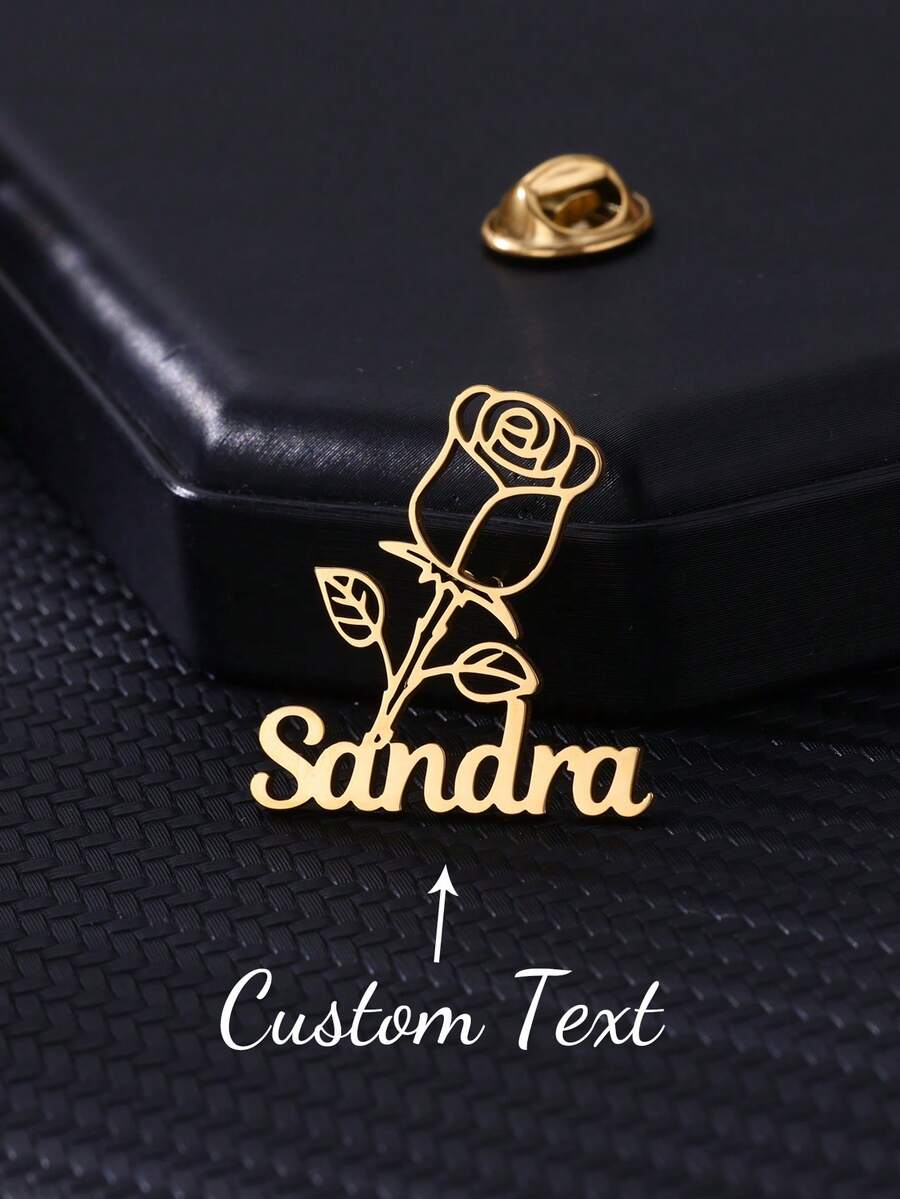 Custom Rose Flower Name Brooches For Women Men Stainless Steel Customized Brooch Pins Badges Personalized Wedding Party Jewelry On Clothes - Multicolor - View 1