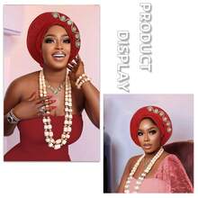 1pc African Style Head Wrap With Layered Bejeweled Edge Head WrapAccents, Laminated Strap Cap, Traditional African Turban Hat For Women Personalized Elastic Headwear - A - View 5