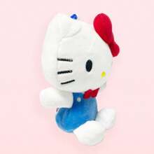 Miniso Llavero de peluche con colgante de Sanrio Hello Kitty del 50 aniversario, vestido azul, lazo rojo, accesorio para bolso, regalo de cumpleaños (1 pieza)