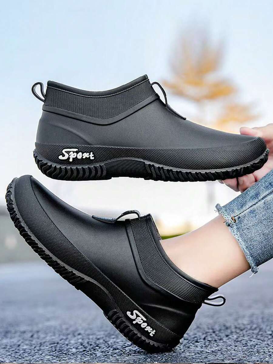 Women's Japanese Style Low-Cut Rain Boots, Non-Slip Short Tube Outdoor Waterproof Shoes For Kitchen Work, Gardening, Car Washing, Rainy Days, Grocery Shopping - Black - View 1