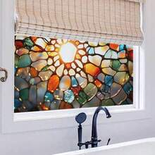 1 Stück Buntglas Fensterfolie, dekorative Fensterfolie mit abstraktem Statik-Klebeeffekt, nicht klebend, Fensterdekoration für Zuhause, Büro, Wohnzimmer, Toilette, Küche, Tür und Fenster