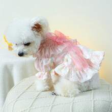 Pet Dog Sweet Floral Dresses, Lace Trim Bow Puppy Skirt For Small And Medium Girl Dogs Photography Outfits