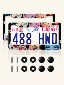 Pink Car License Plate Frame, Personalized Women's Car Plate Cover, Bowknot Car Decoration, Weatherproof Painted License Plate Holder, Won't Obscure License Plate Info, Stainless Steel Frame, Sturdy & Stable, Comes With Mounting Screws, 2 Styles Available: 1 Piece/2 Pieces - Multicolor - View 3