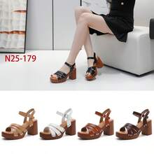 Ladies Thick Sole Adjustable Buckle Design Fashion High Heel Sandals Summer Sandals For Women - Camel - View 2