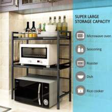 2 Or 3 Tiers Expandable Microwave Oven Rack Stand Storage Holder Kitchen Corner Shelf - Black - View 1