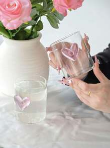 1pc Pink Bow Glass Cup, Nordic Minimalist Vintage Household Water Cup, Matcha Dessert Cup, Suitable For Middle Eastern Red Tea, Arabic Coffee, Large Capacity American Coffee Cup, Gift Water Cup For Girls, Cafe Water Cup