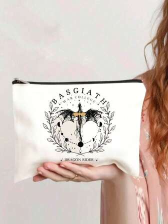 1 Stück Drachen-Ritter Muster Make-up Tasche, beidseitiger Druck, strapazierfähiges Polyestermaterial, tragbare Reißverschlusstasche, Fangeschenk, Weihnachtsgeschenk