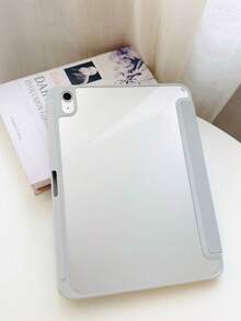 1 件精美浅粉色亚克力透明水晶背板防震平板电脑保护壳，支持睡眠/唤醒，兼容 iPad - 灰色 - 查看 3