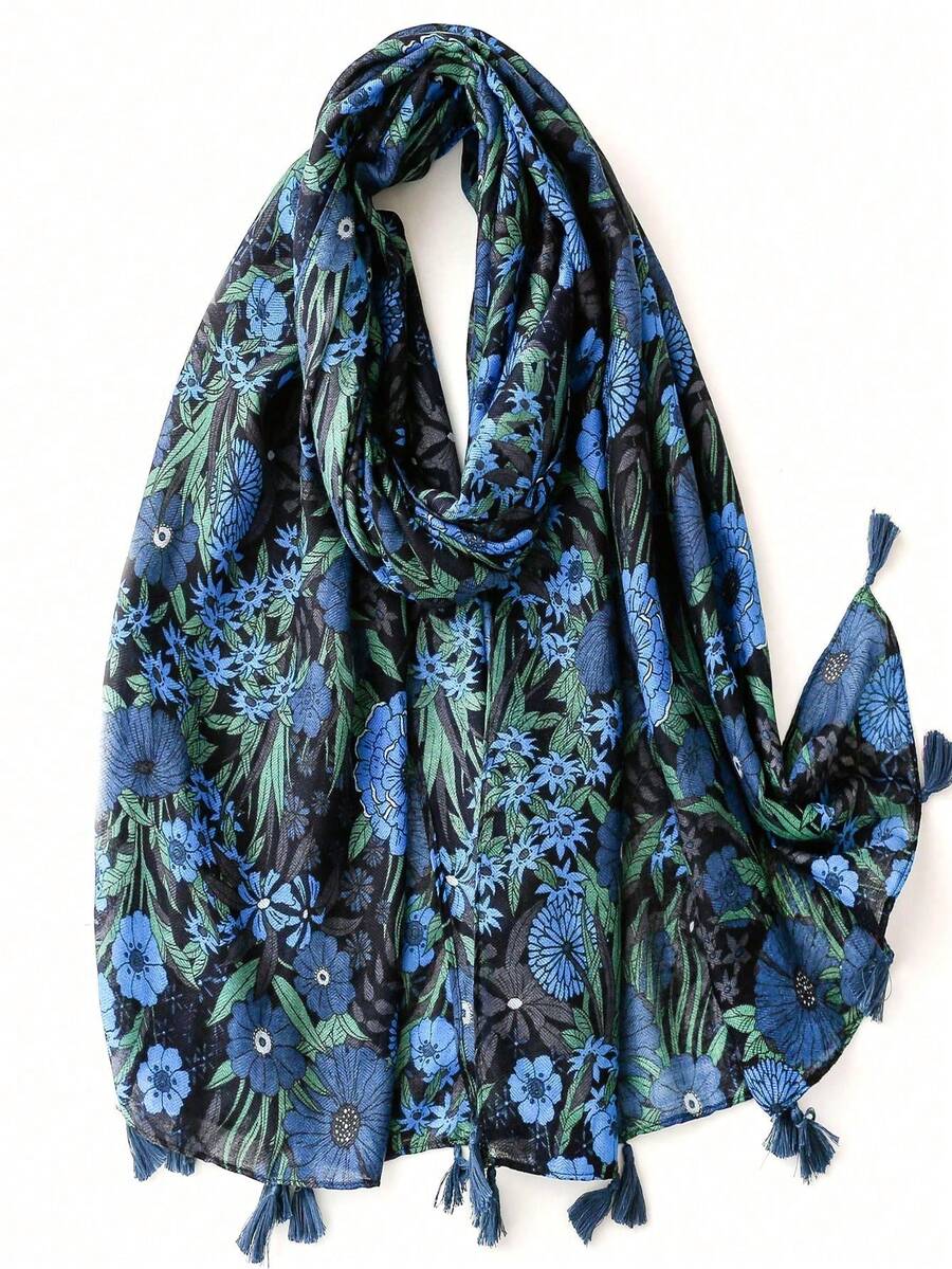 1条女士简约印花围巾，新款秋冬保暖围脖，时尚长披肩，防晒沙滩巾，多功能户外披肩 - 彩色 - 查看 1