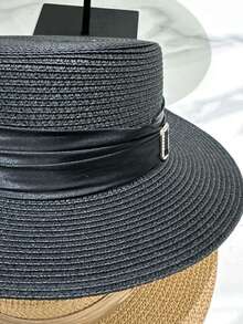 1pc Women Solid Color Flat Top Straw Hat, Vintage Versatile Casual Fashion Wide Brim Sun Hat, Beach Hat, Suitable For Spring/Summer, Beach, Vacation, Foldable Design, Matching For Dating, Hangout, Outdoor Activities - MZ2827 - View 7