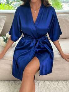 Halat de baie cu mânecă scurtă pentru femei, culoare solidă, potrivit pentru primăvară și vară, ținute de casă, ținute de hotel, ținute de petrecere, costum de baie, decor pentru acasă, înapoi la școală