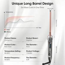 9mm Small Tourmaline Ceramic Barrel Hair Curler - Adjustable Temperature, Flash Heat, LED Display For Short & Long Hair - Multicolor - View 2