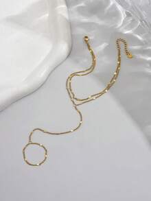 LIEBEIRIS 1 件 18K 镀金简约几何不锈钢双层脚链，适合女性日常佩戴和度假