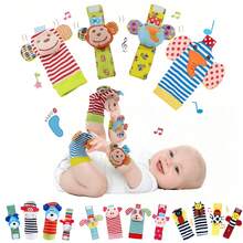 4件套婴儿腕式摇铃袜套装 0-6个月 | 新生儿玩具摇铃袜 - 新生儿/0-6-12个月婴儿必备礼物