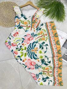 Long Dress PRINTED With Lining With Cup In Beautiful, Fashionable CREPINHO Fabric - White - View 5