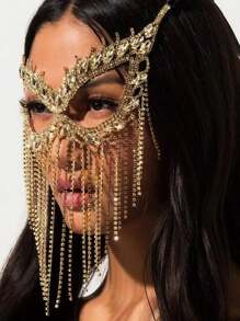 1pc Sparkly Rhinestone Mask With Tassels, Personalized Jewellery Face Decoration For Party Masquerade Ball