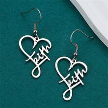 Stainless Steel Letter Heart Shape Earrings, Fashionable Minimalist Chic Daily Accessory - Silver - View 3