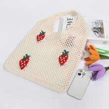 Lightweight,Casual Cute Cartoon Strawberry Pattern Crochet Bag Hollow Out Detail Vacation Style For Teen Girls Women College Students Perfect For College,Outdoors,Travel,Outings,School Bag,Large Capacity,Portable,For Teen Girls Women College Students,White-Collar Workers,Perfect For Work,Back To School,Middle School,High School,College,Vacation, & Cute Strawberry Purse, Perfectly Matching With Crochet Set