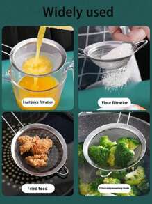 1/3/4pcs Stainless Steel Colander Ladle Strainer With Different Sizes For Filtering Flour / Oil At Home Kitchen