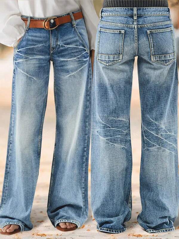 Jeans a vita alta larghi e dritti nuovi con strappi per donne