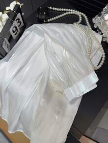 女士珠光雪纺百褶裙，松紧腰，A字版型，优雅修身，适合春夏日常及度假穿着 - 白色 - 查看 3