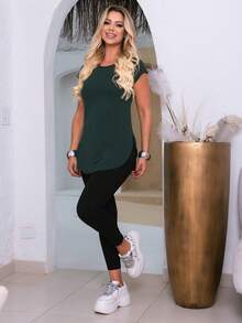 Women's Gym Blouse, Butt Cover, Long Workout Top - 軍綠色 - 查看 2